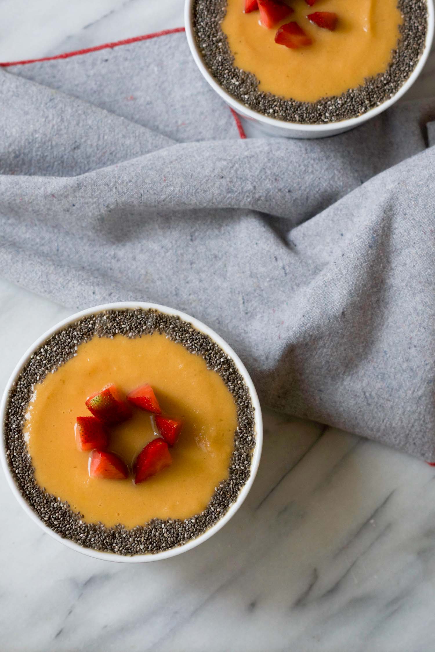 SUNNY SMOOTHIE BOWLS WITH HEATHERED NAPKIN, BARN RED TRIM; BY BEAUTIFUL INGREDIENT