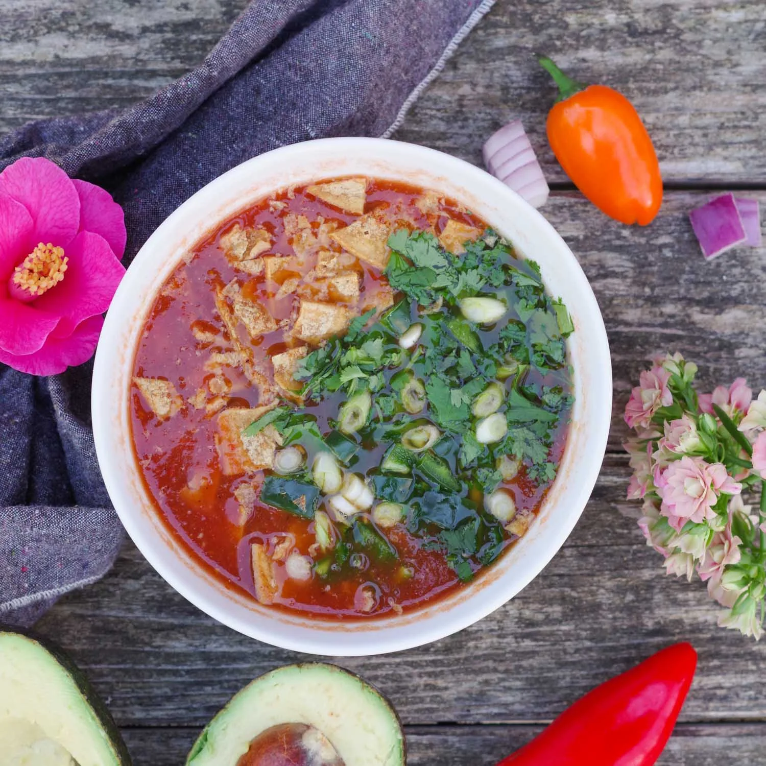 Tortilla Soup with Home-Baked Tortilla Chips