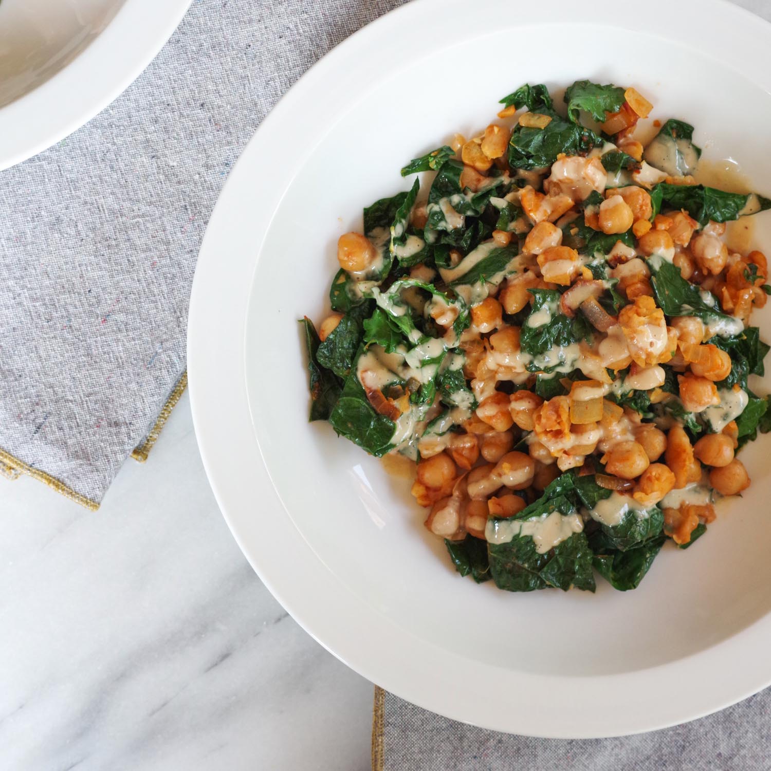 Smoky Kale and Chickpeas with Miso Peanut Drizzle From Bold Flavored Vegan Cooking