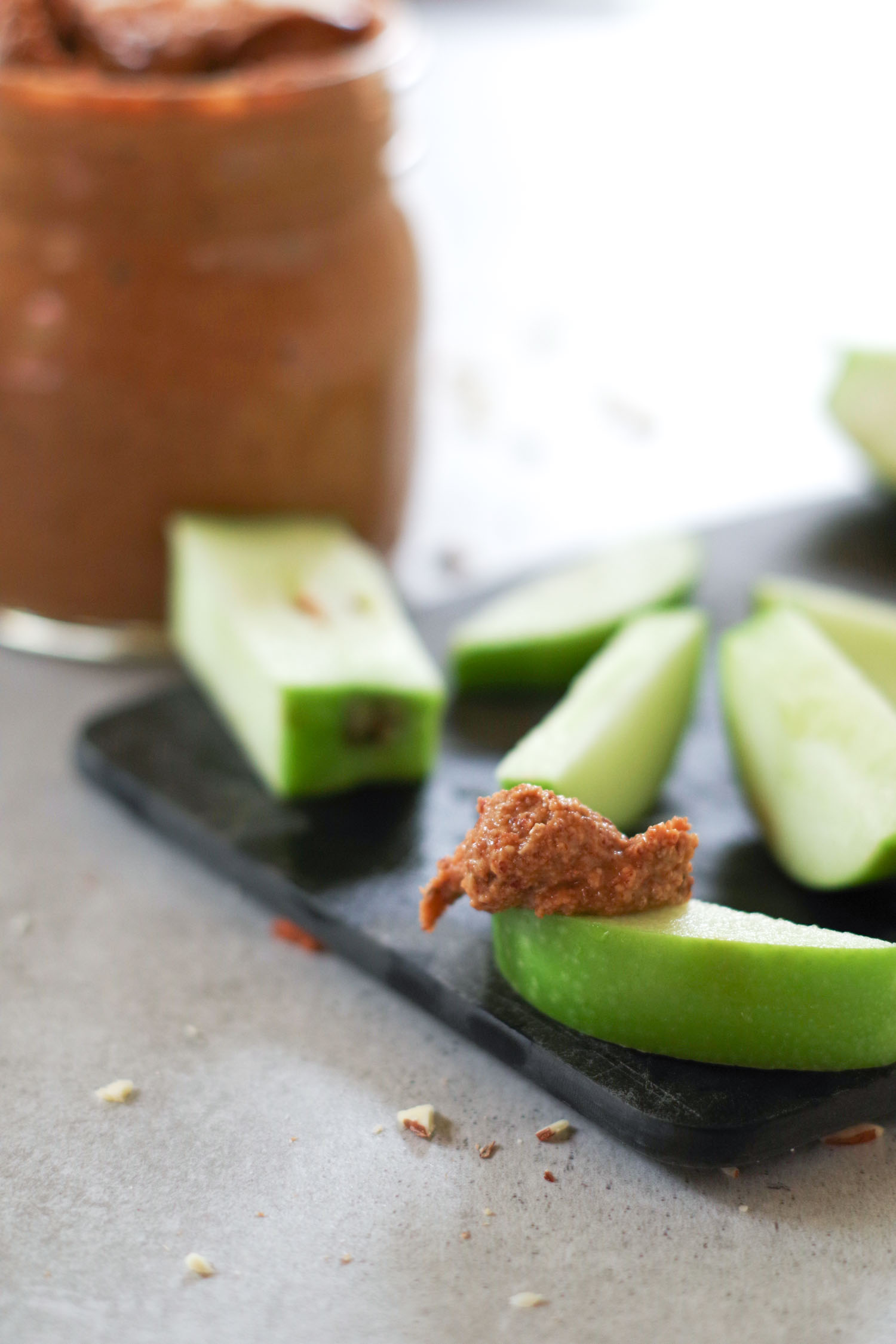 Easy Big Batch Almond Butter, delicious with apples! By Beautiful Ingredient