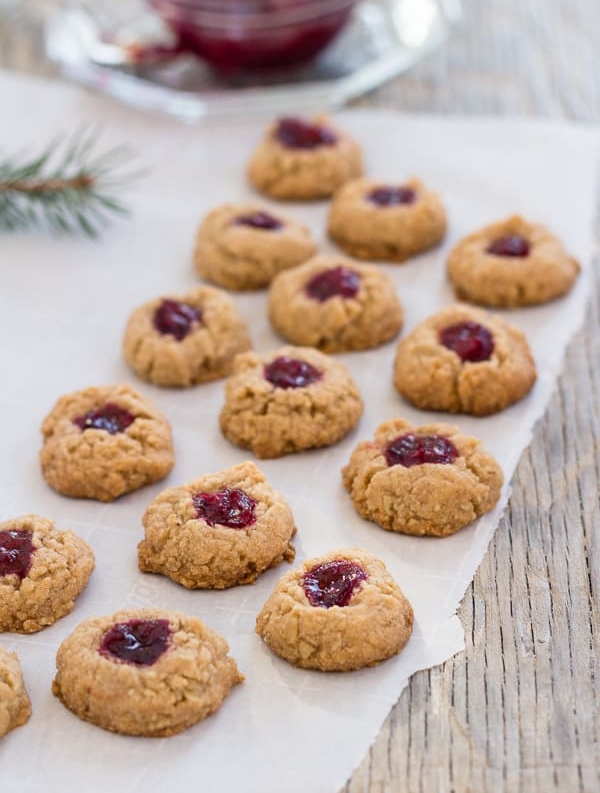 Vegan Almond Cranberry Thumbprint Cookies by Letty of Letty's Kitchen