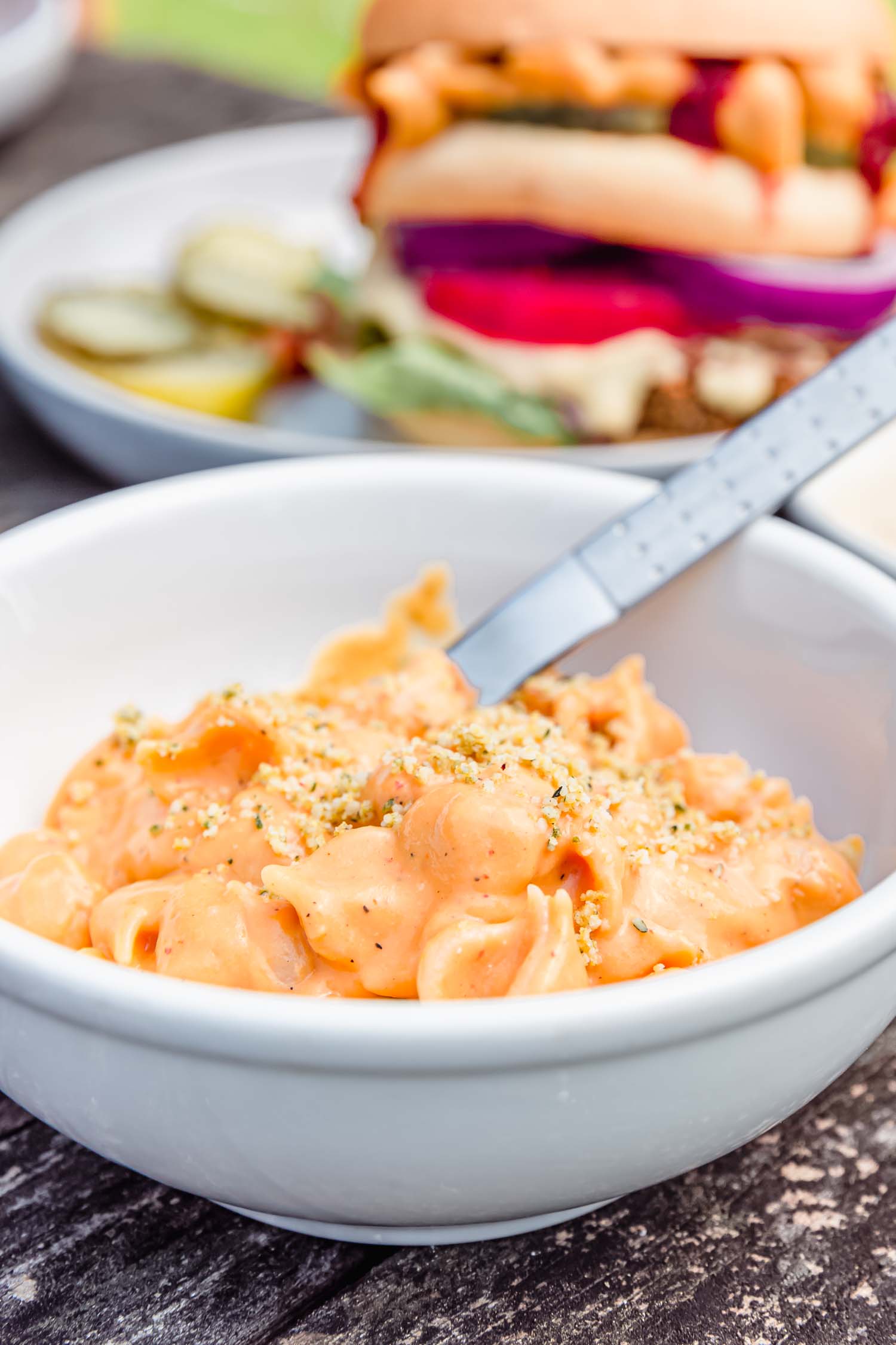 Easy Creamy Mac and Cheese with the Cheesiest Cheese Sauce, from Epic Vegan: Wild and Over-the-Top Plant-Based Recipes by Dustin Harder. Image by Kari of Beautiful Ingredient. #veganmacandcheese #vegankidrecipe #veganmacaroniandcheese #vegancheesesauce