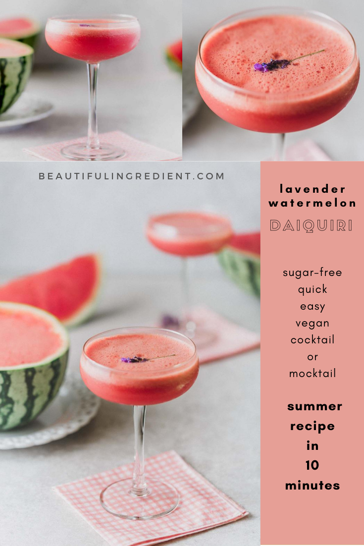 Lavender Watermelon Daiquiri recipe - a summer cocktail or mocktail by Kari of Beautiful Ingredient. #mocktail #cocktail #summerdrink #drink #watermelon #lavender #summerdrinksalcohol #summerdrinksnonalcoholic #daiquiri