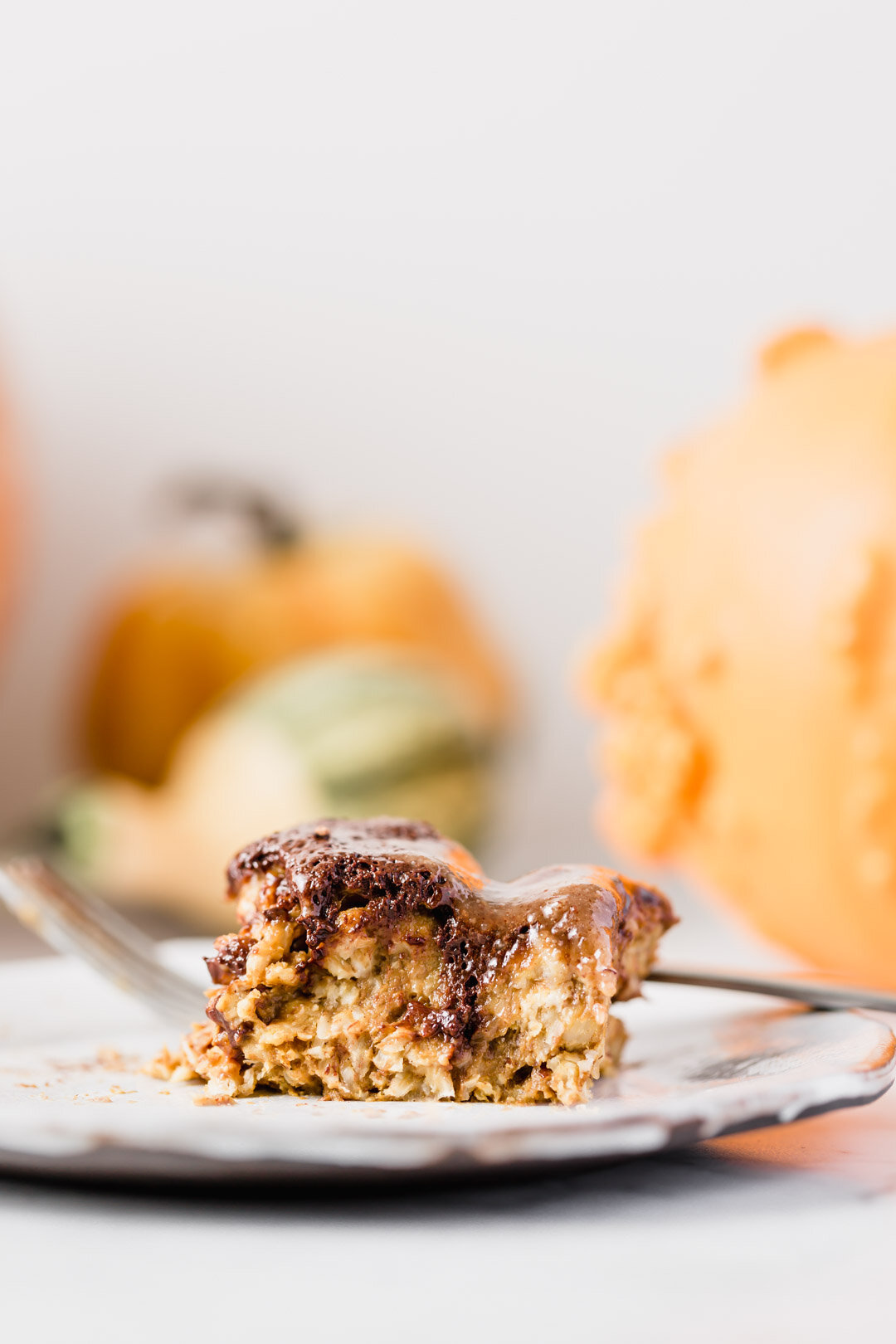 Pumpkin Chocolate Swirl Baked Oatmeal Pudding with Maple Pecan Sauce, Vegan and Gluten-Free
