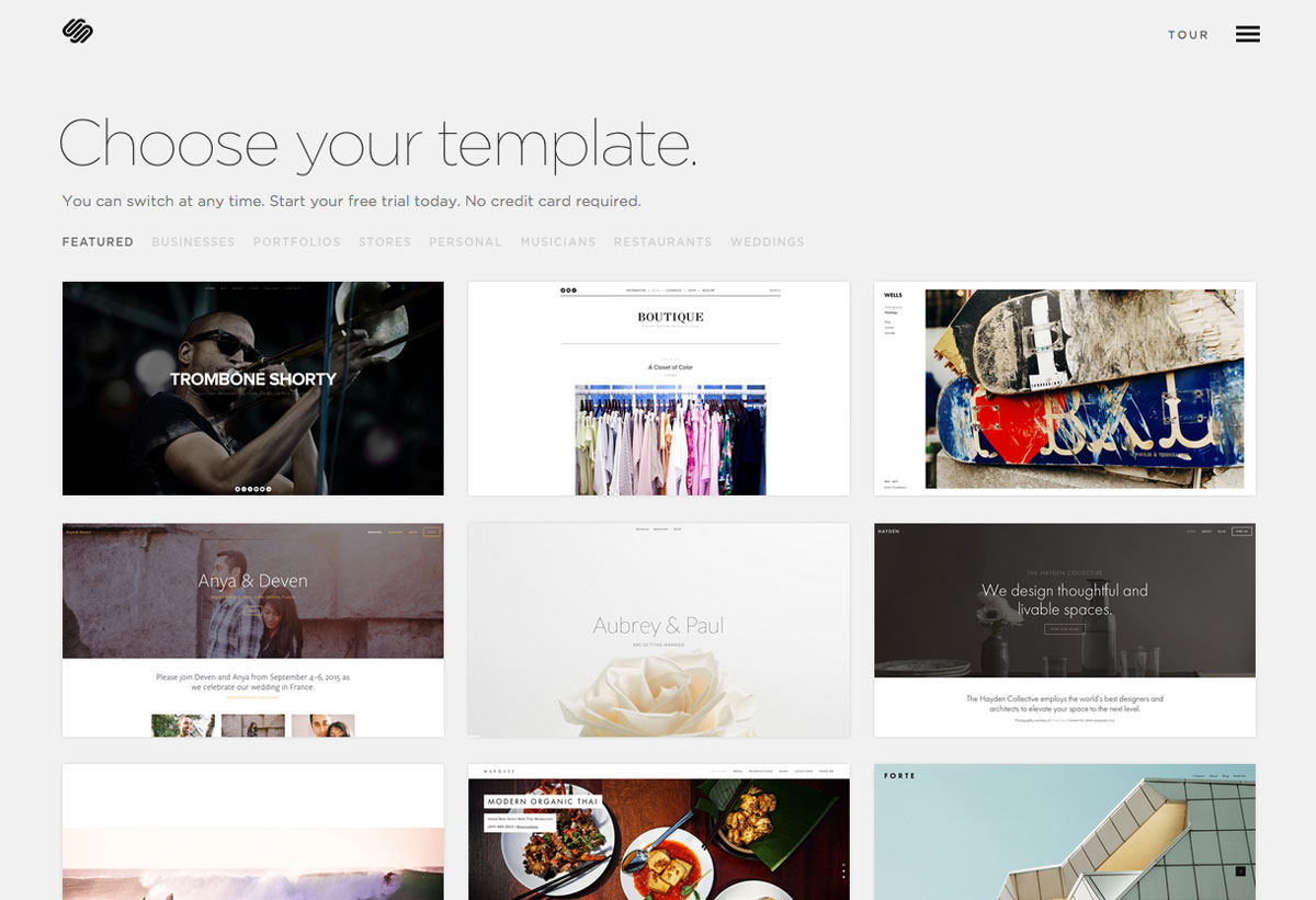 A screen shot of some of their customizable templates