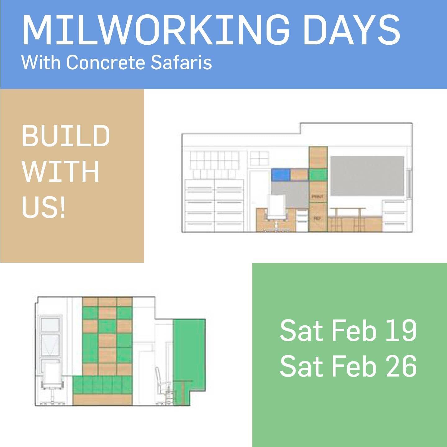 The office renovation for Concrete Safaris is finally becoming a reality! The fabulous design by @mbbarchitects is ready to be built. Come join us on one or both workdays on 2/19 or 2/26 to help construct the cabinetry! Volunteers should be able to u