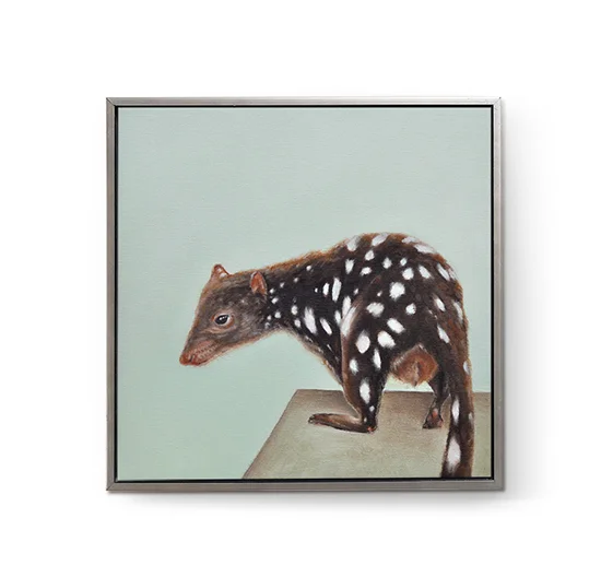Tiger Quoll on plinth (Dasyurus maculatus)