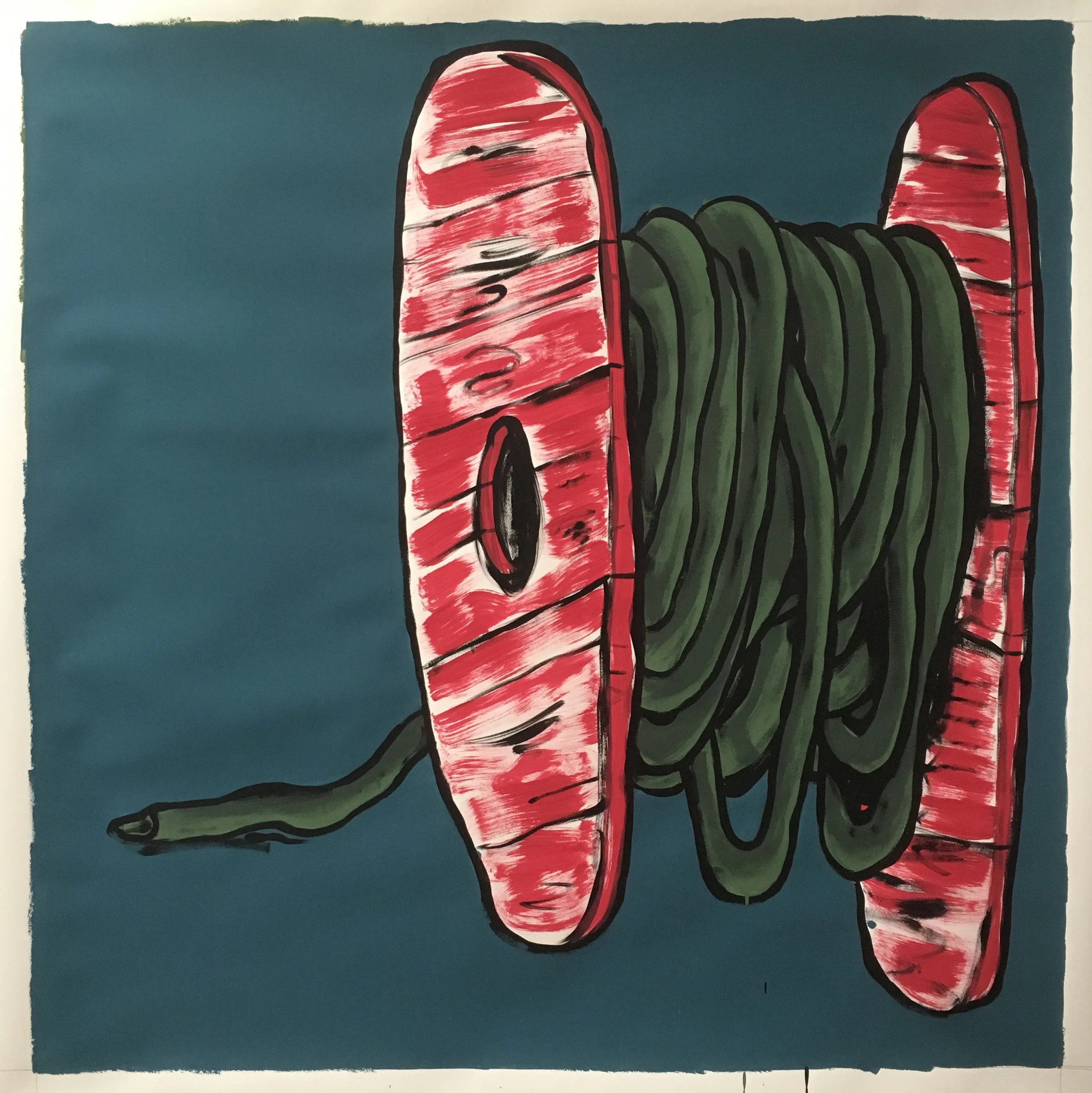 Leader, 2017 Tempera and pigmented gesso on paper, 60" x 60"