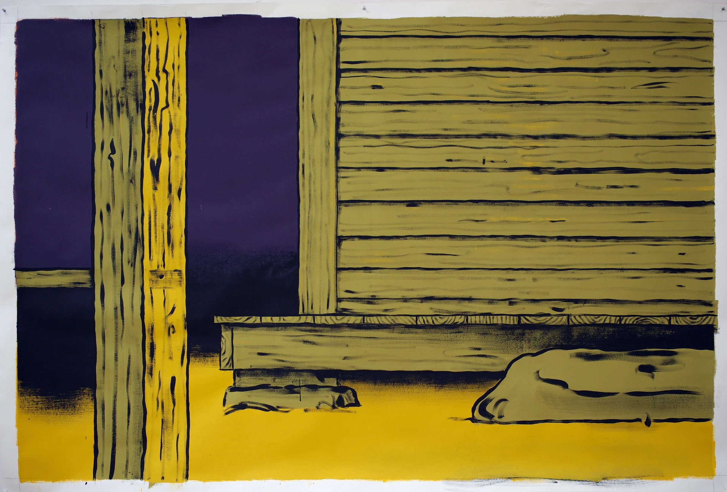 Camp, 2017 Tempera and pigmented gesso on paper, 60" x 85"