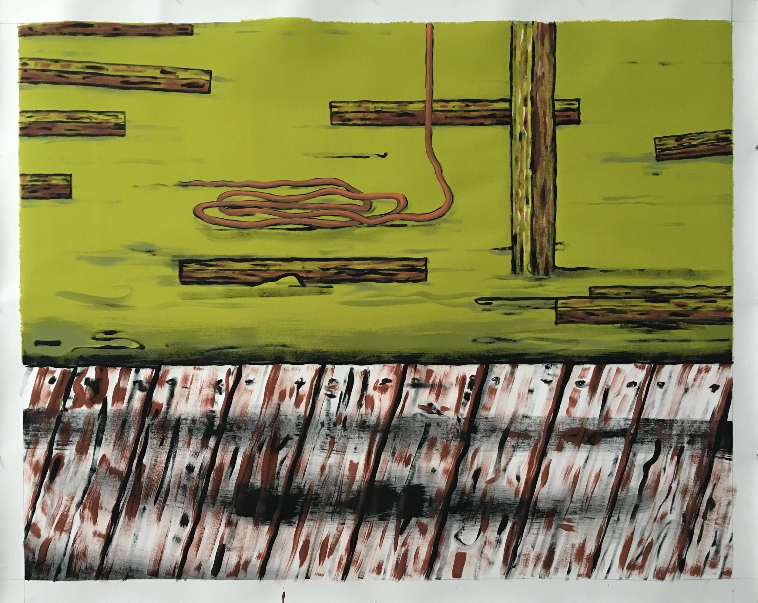 Agent, 2017 Tempera and pigmented gesso on paper, 60" x 85"