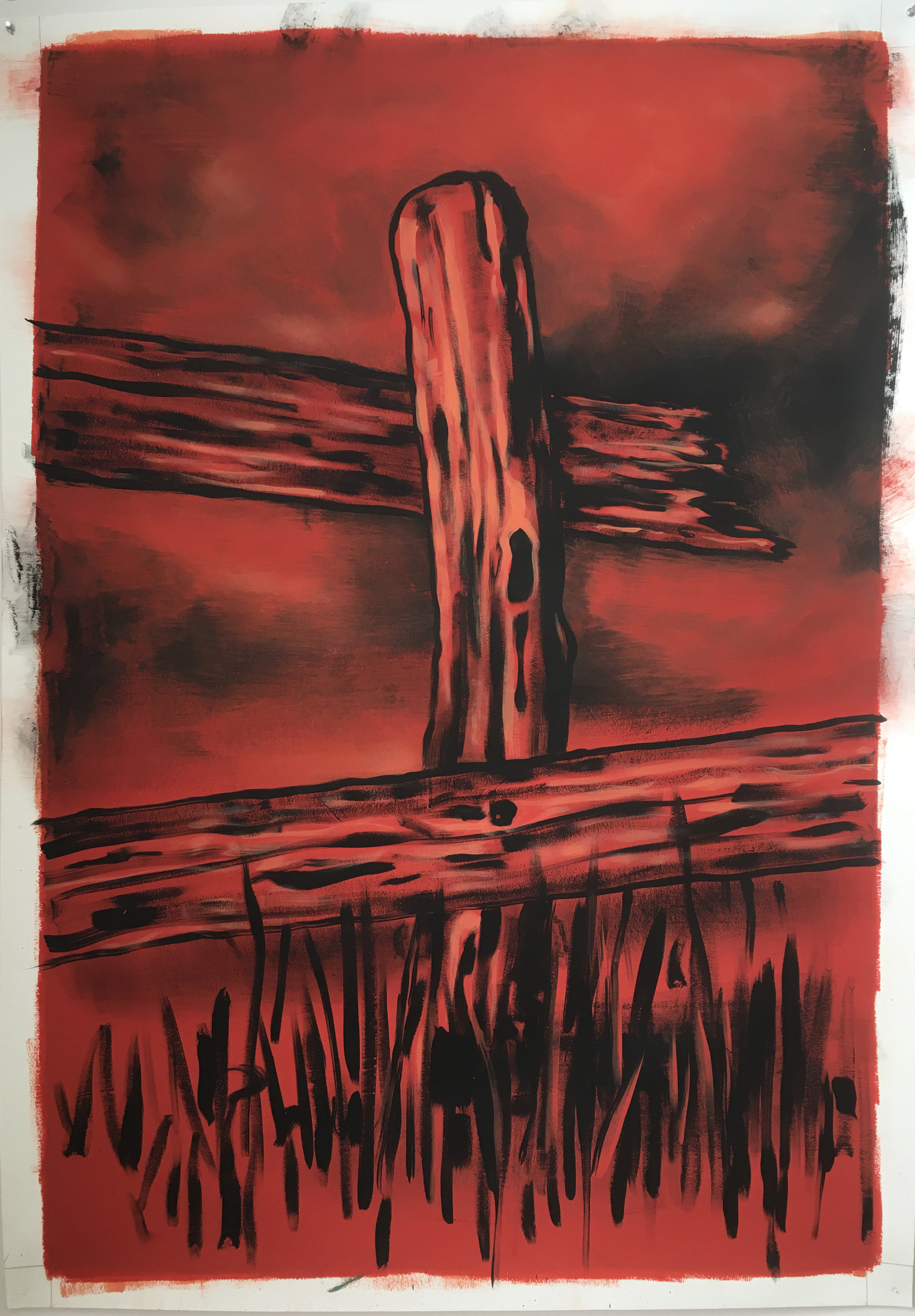    Steeple,   2017 Tempera and gesso on paper, 60" x 40" 