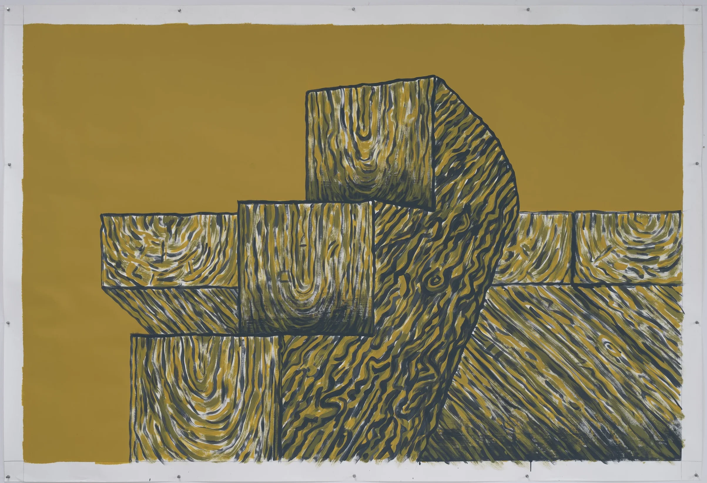    Scaffold   2019 Aqua dispersion pigment and gesso on paper, 60" x 88” 