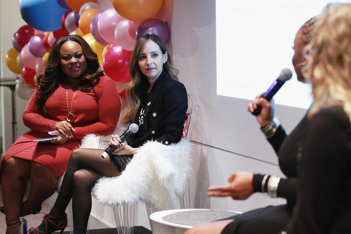 Denise Caldwell, left, and Lilliana Vazquez speak onstage at the Simply Stylist New York Fashion and Beauty Conference at YOTEL on Saturday, Nov. 5, 2016, in New York City. (Photo by Soul Brother)