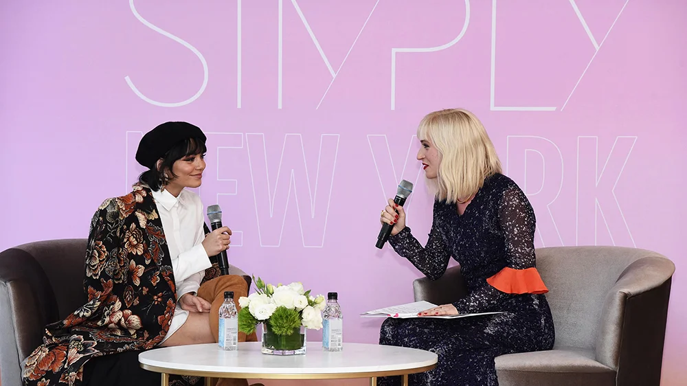 Vanessa Hudgens and moderator Gabrielle Korn , Editor-In-Chief of NYLON
