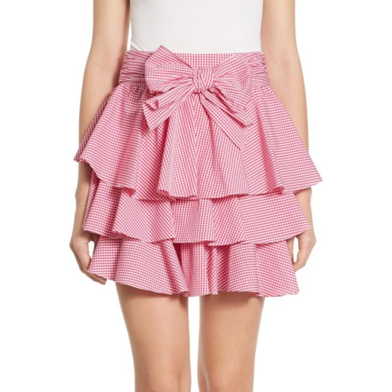 Scripted Gingham Tiered Ruffled Mini Skirt
