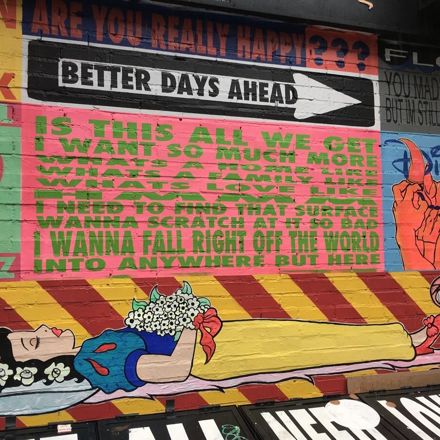 Words of the prophets, perhaps. Not on the subway walls, this mural was somewhere on the lower east side. Summer &lsquo;17

#fromthearchives #urbanmurals #lowereastside #soundofsilence