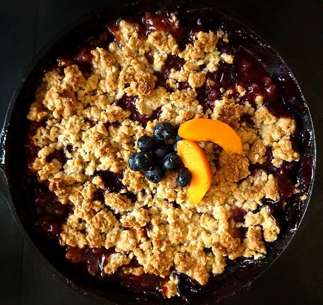 Practicing cobbler season with a Peach, Apricot and Blueberry Bourbon Cobbler.

Didn't have all the ingredients I wanted on hand, but I sure did have a bunch of ripening fruits ready to go!  Didn't turn out too bad. I'm in a mission to make a better 