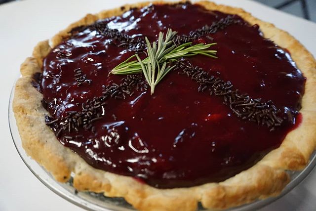 Bing Cherry and Chocolate Bottom Pie with a Rosemary Crust...Blessed with Mezcal. 
A heavenly match with the merriest of blessings.
Mezcal and Bing Cherries are on another level of amazing. A couple tweaks and this baby is golden.

#sandc #blendingcu