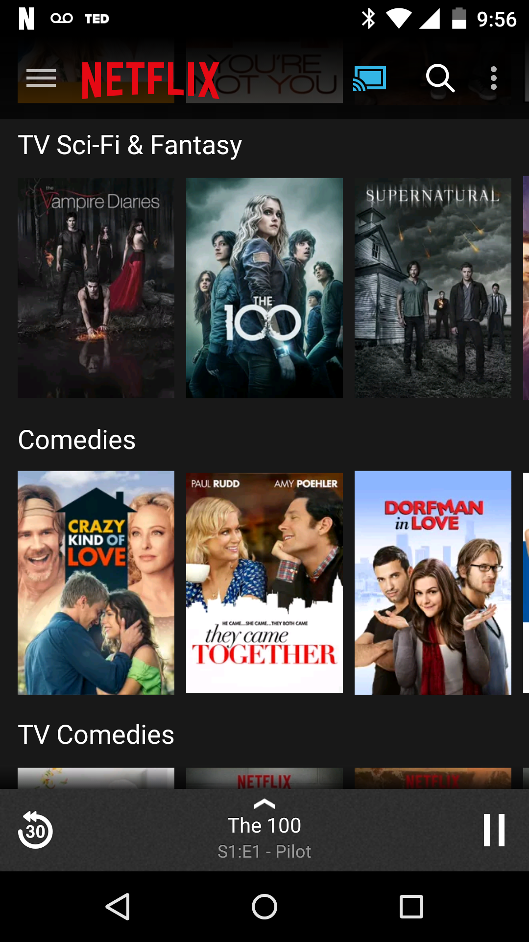 Netflix running Cast UI (top and bottom)