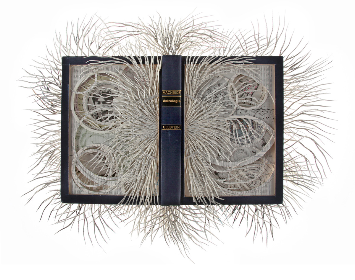 paper cut book sculptures by Barbara Wildenboer .