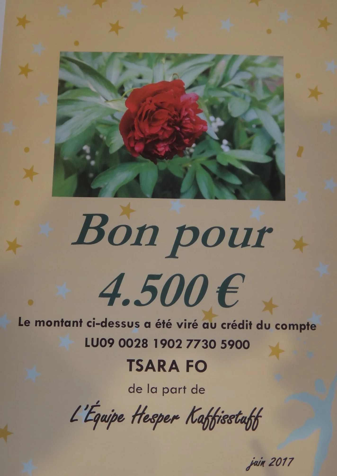 Scheckiwwerreechung vun der Hesper Kaffisstuff 2017