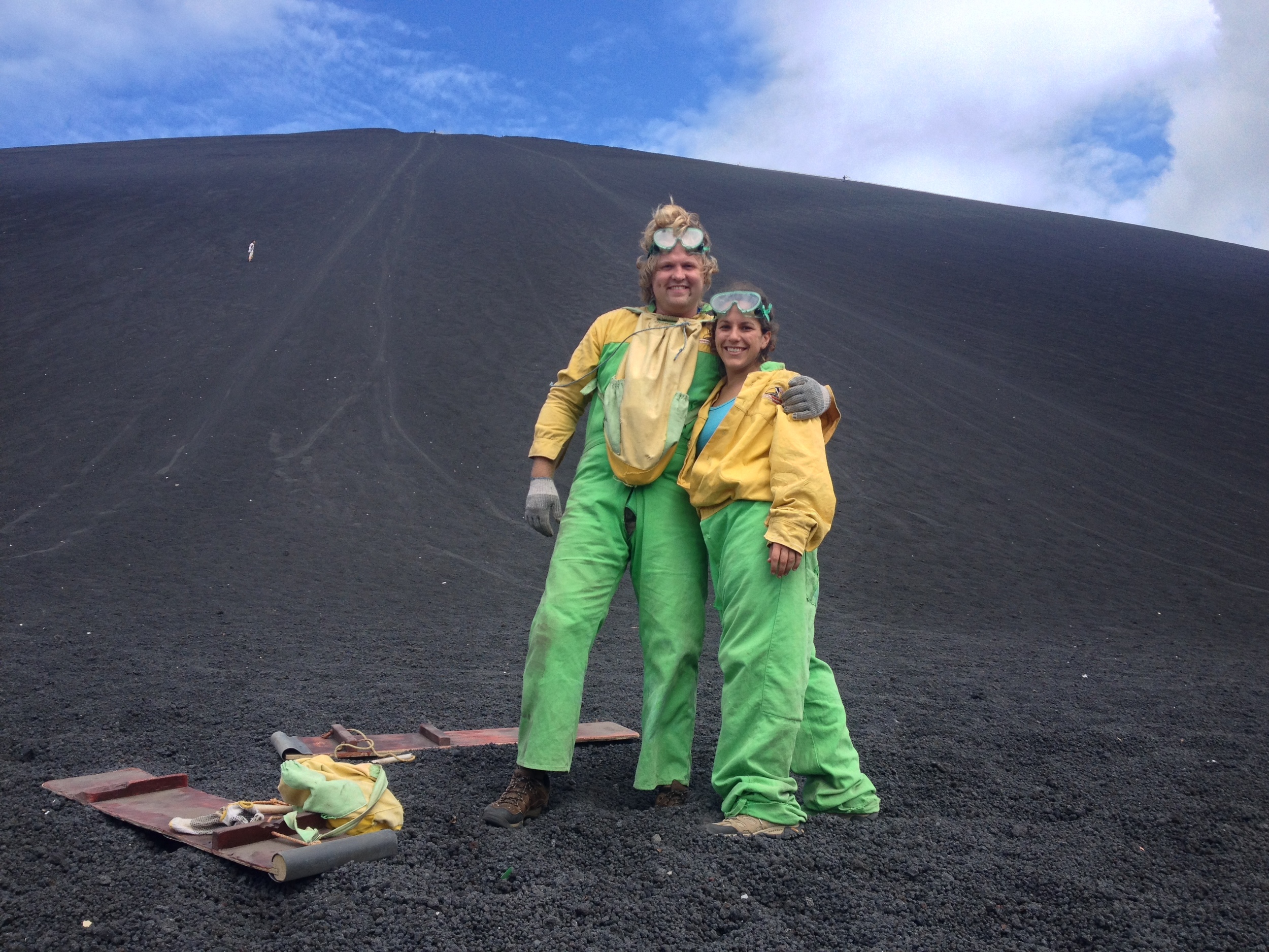 After volcano boarding in Nicaragua with Caroline S.