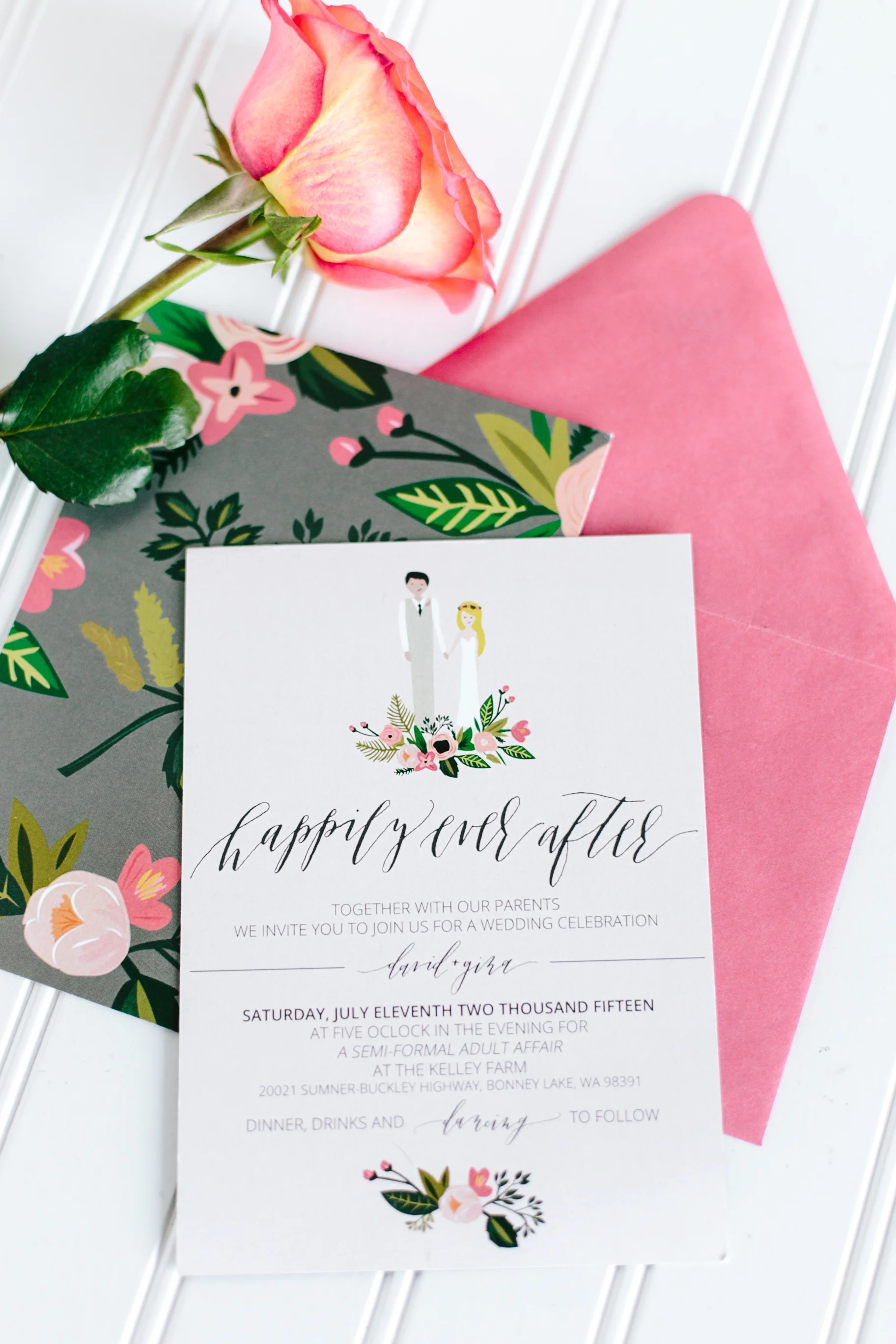 Calligraphy + Illustrated Wedding Invitation Suite 