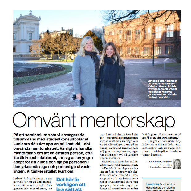 Reportage i Sydsvenskt Näringsliv om vårt omvända mentorskapsprogram