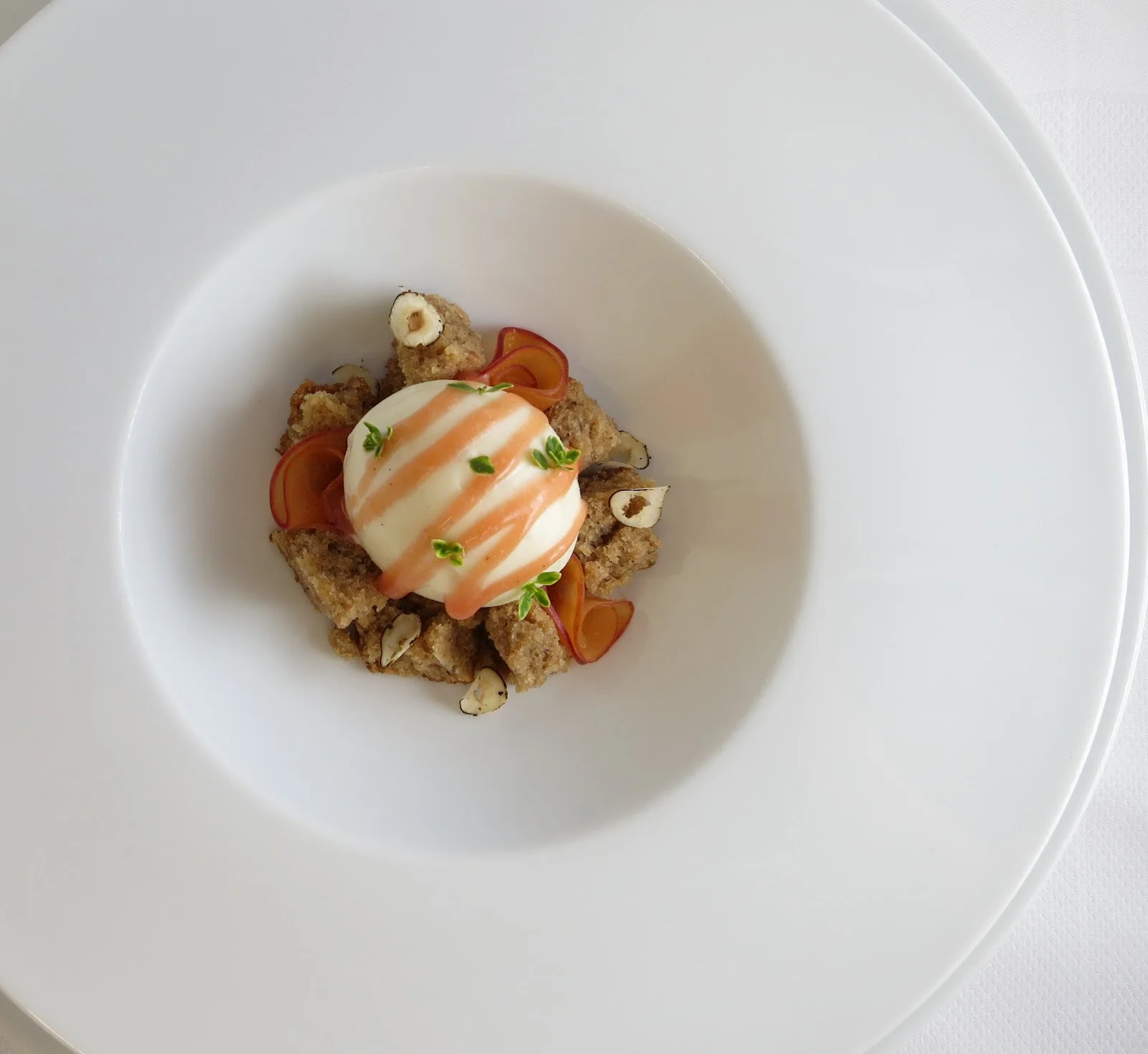 peach ice cream with hazelnut cake