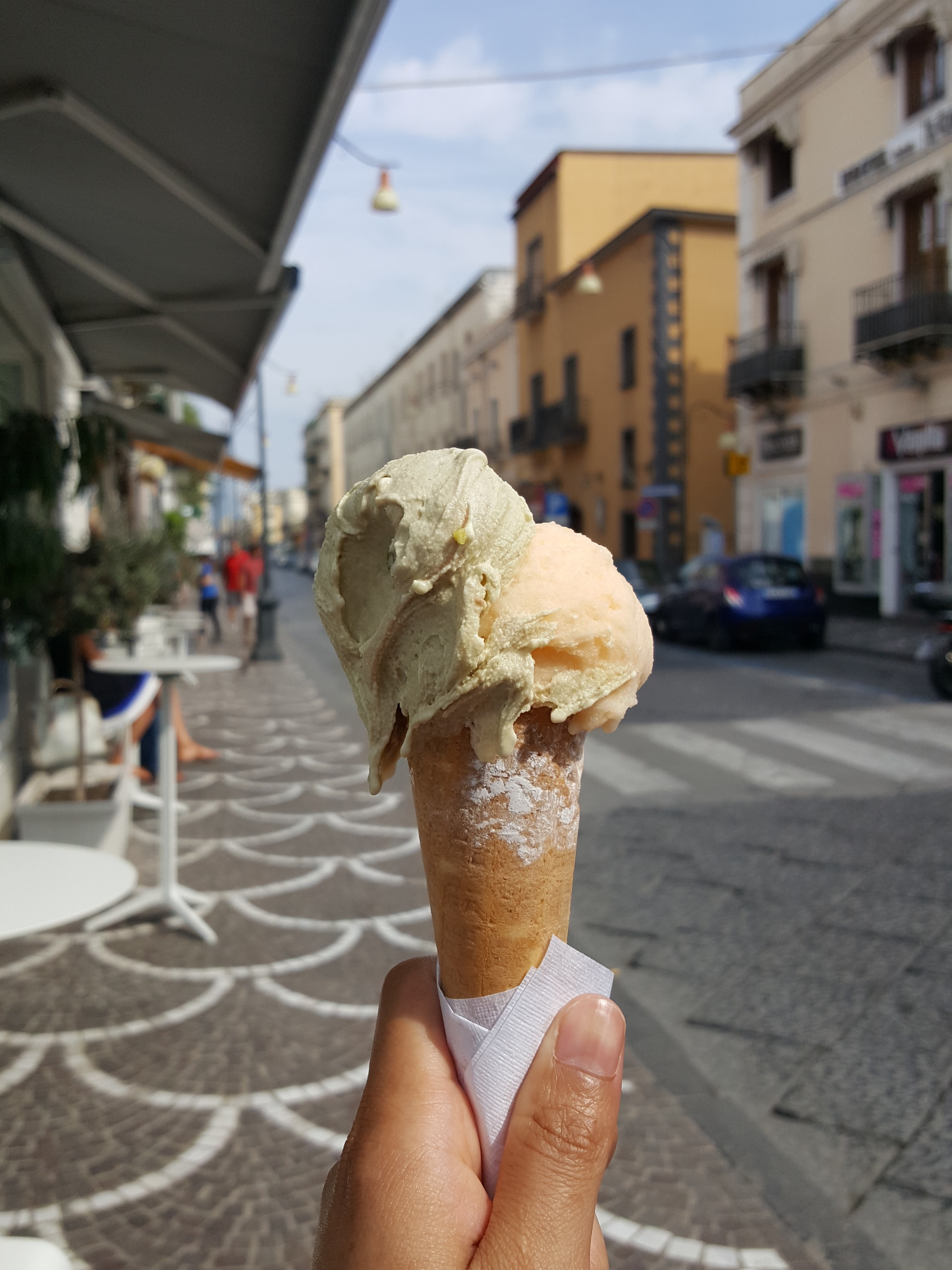 The long walk back to the car was made easier by this delicious cone! Pistachio & melon flavors.
