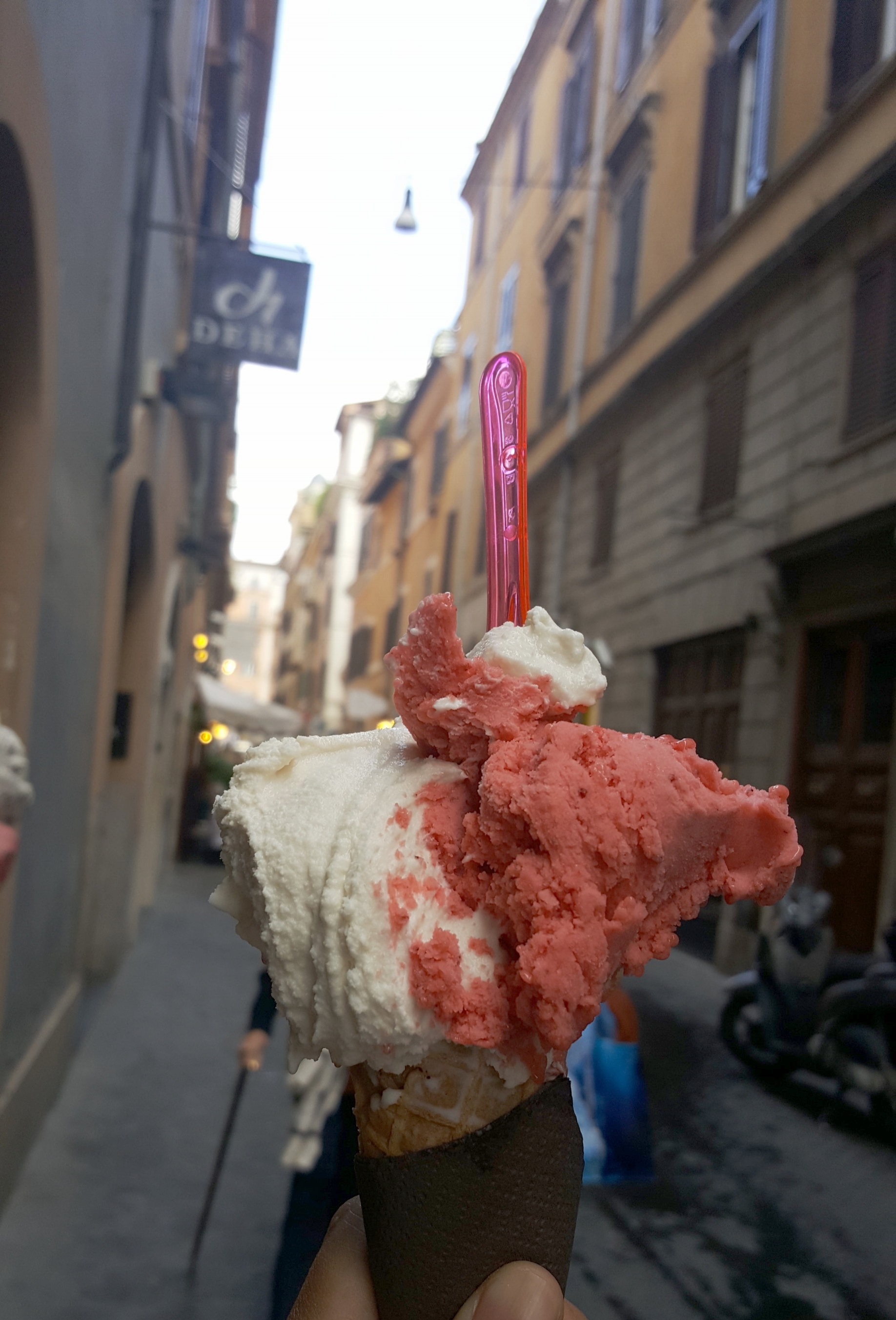 Another day, another cone. This was strawberry sorbetto and Ameretti.