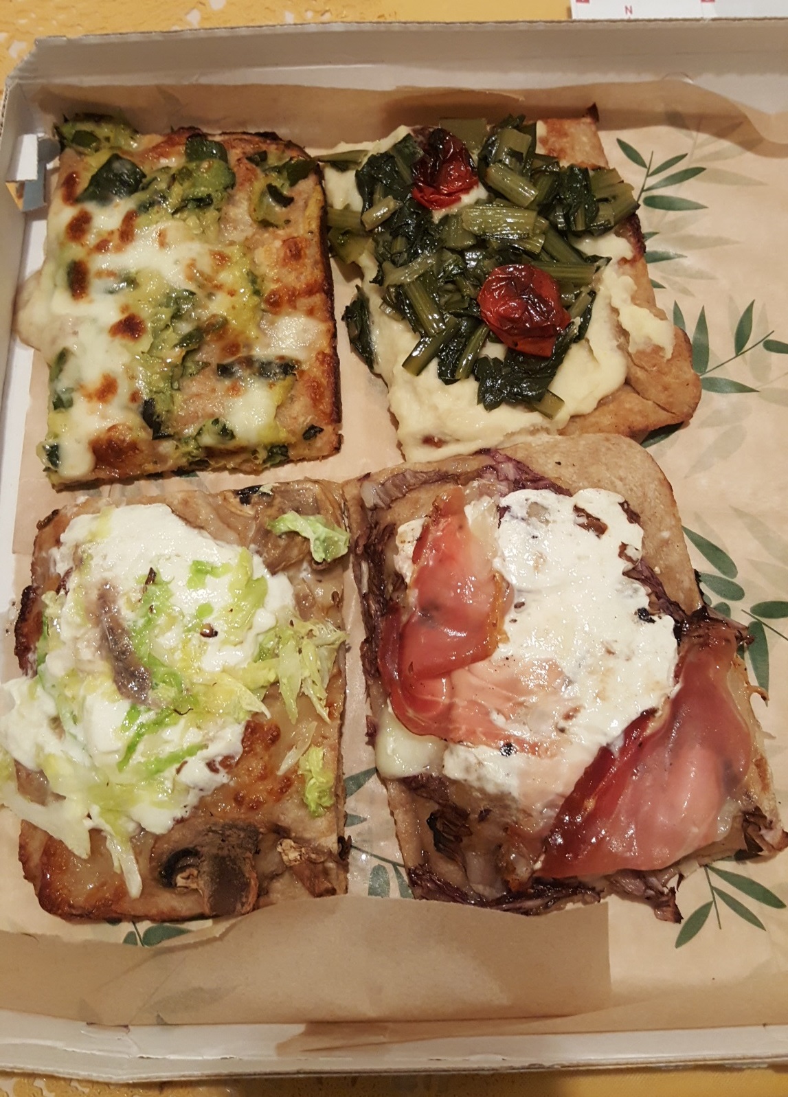 Yes, pizza is considered pastry. T-B, L-R: zucchini mozz, bean puree with sautéed chard, ricotta with cabbage & anchovy, burrata speck!
