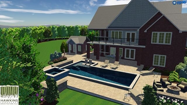 #planrevisions This plan in Summerfield is going through a few revsisions. The owner decided on an angular pool, with the tanning ledge- but they wanted to add a raised spa. We also enlarged the pool deck and changed the firepit to a rectangular one.