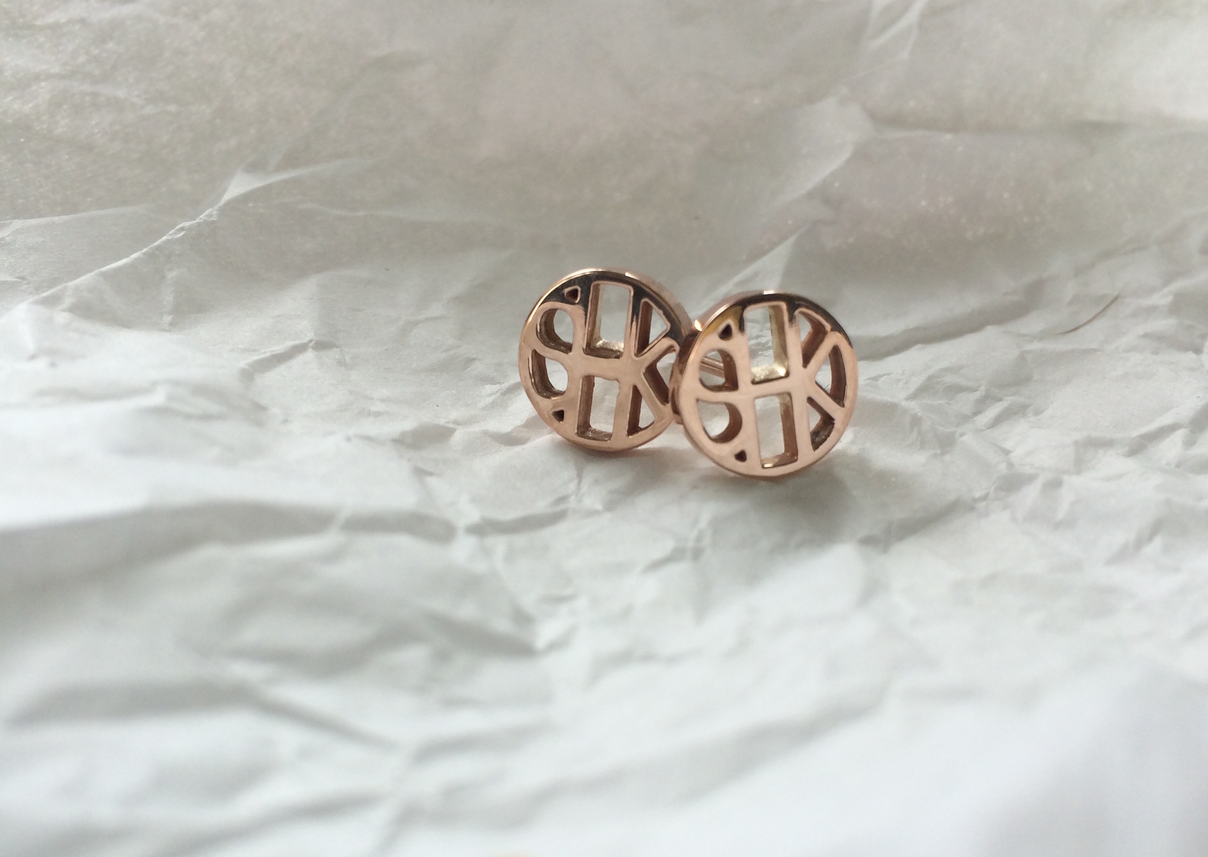 Custom Initial Earrings 3D printed in 18k Rose Gold