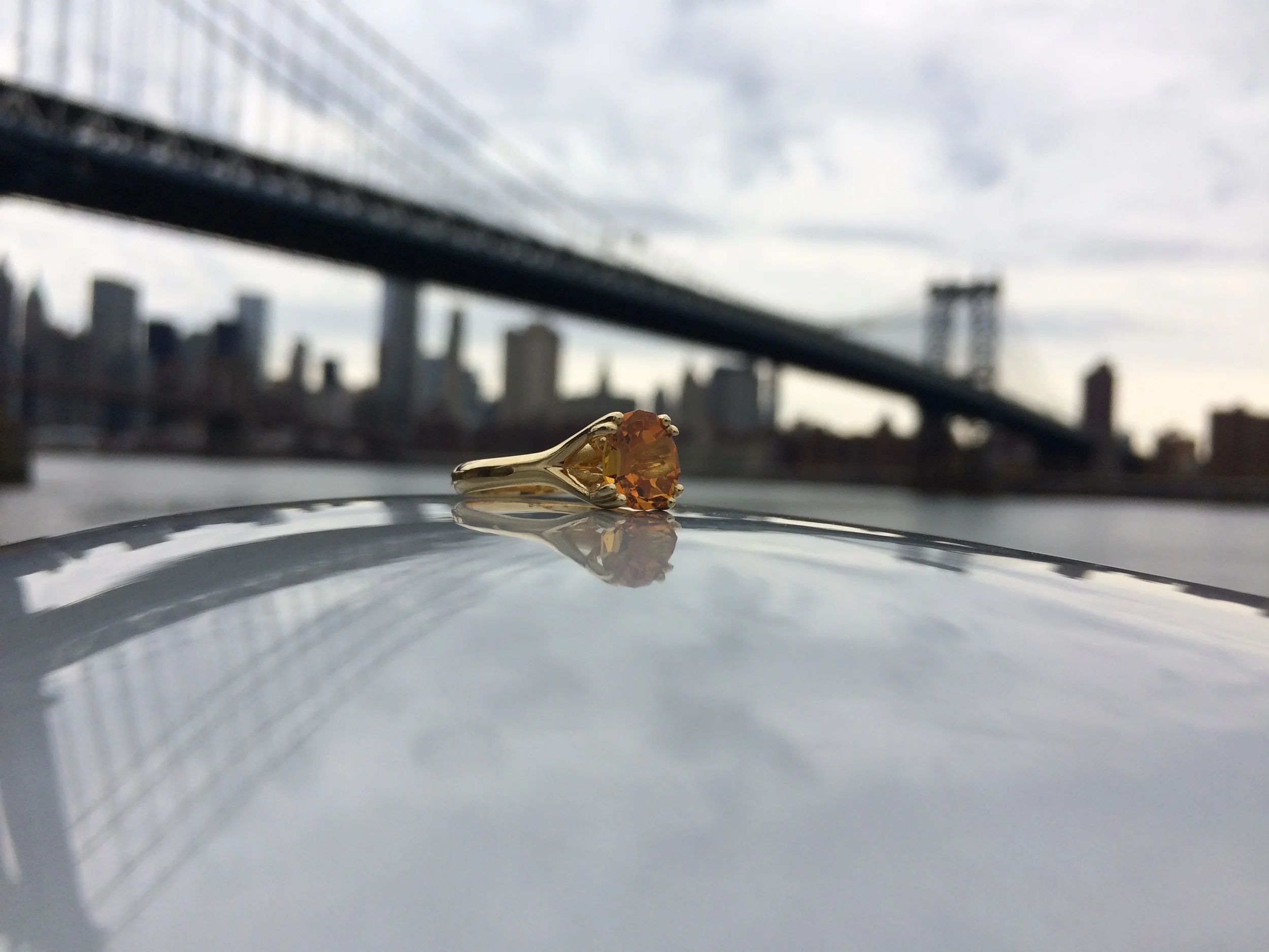 Custom cut rare yellow sapphire in 3D printed gold setting