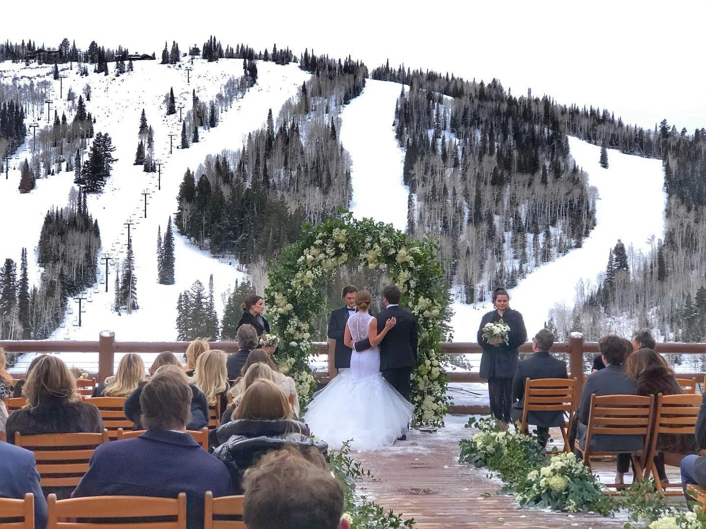 A frosty 20 degrees did not stop this delightful couple from enjoying their gorgeous winter wonderland wedding. We played the ceremony outside on the deck, then retreated inside to the toasty ballroom for cocktail hour. 

Processional: Wonderful Toni