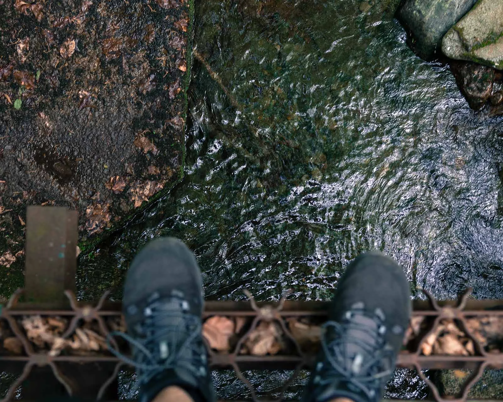 Standing on the edge of a steel bridge