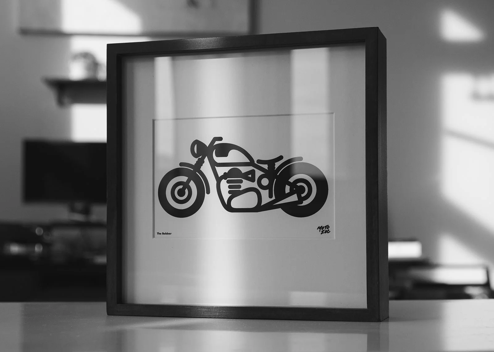 Vector illustration of custom Triumph bobber framed