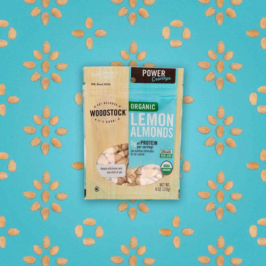 Food pattern made of almonds for trail mix packaging