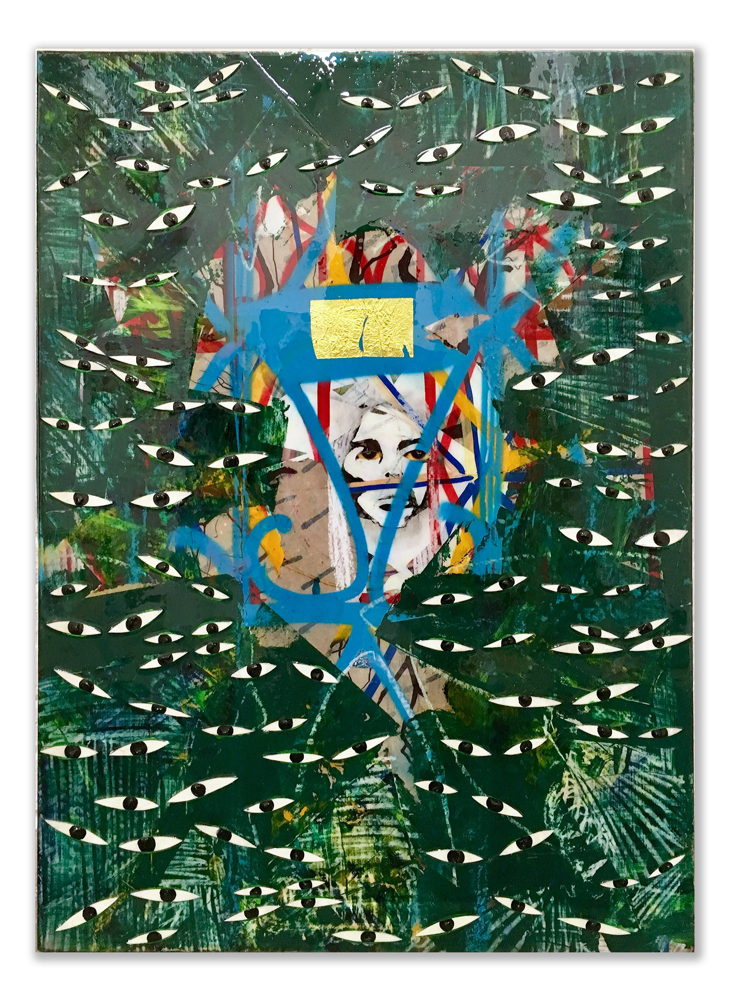 Jungle For The Trees, 2017. Acrylic, mixed media, resin on panel. 24” x 33”