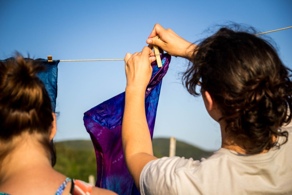 Me, hanging my scarf up on the line to dry. 