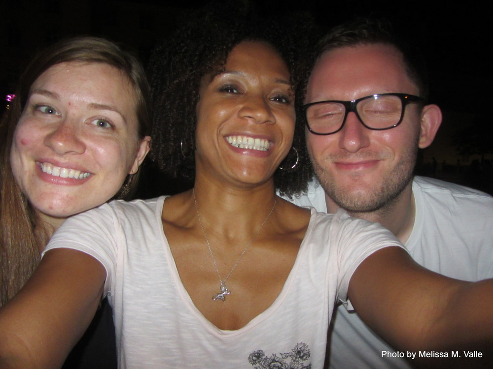 7.7.14 Vienna, Austria-wining it up in Museum Quartier after Amin lecture (19)- me, Sam and Sebastian.JPG