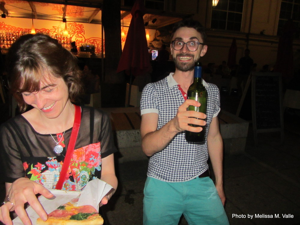 7.7.14 Vienna, Austria-wining it up in Museum Quartier after Amin lecture (12)- Andreas and Elisabeth.JPG