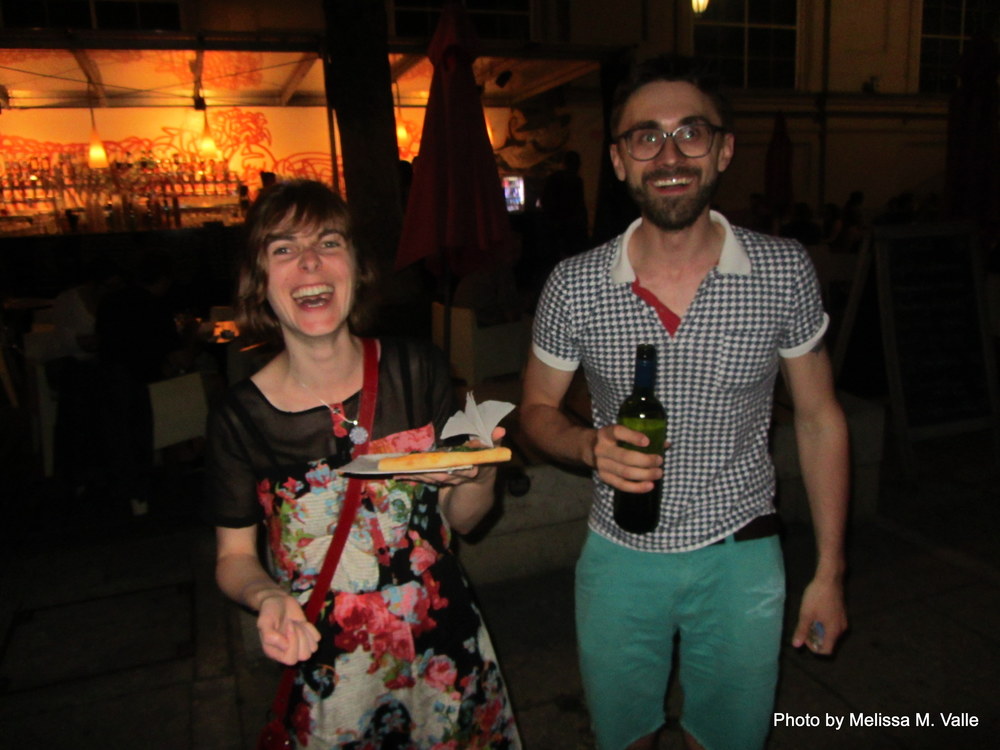 7.7.14 Vienna, Austria-wining it up in Museum Quartier after Amin lecture (14)  Andreas and Elisabeth.JPG