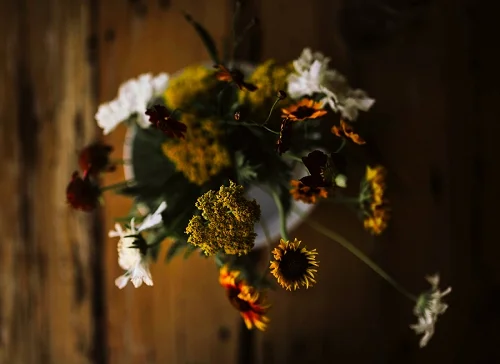 70’s orange and yellow flower arrangement in Utah
