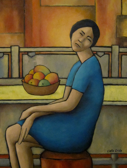 This is the painting I submitted for the show. It's called A Girl and Her Mangoes . It's 32"w x 42"h, oil on canvas.