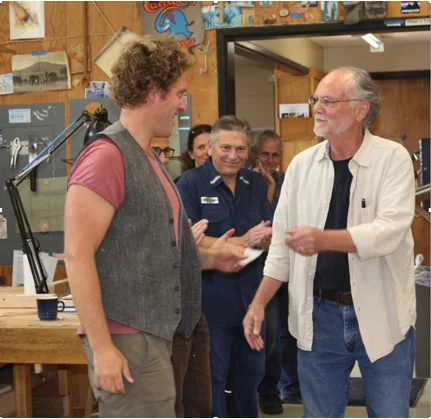 Steven Slusarski receiving his 2018 Jack Romine Scholarship Award from Board Member, Ron Hock