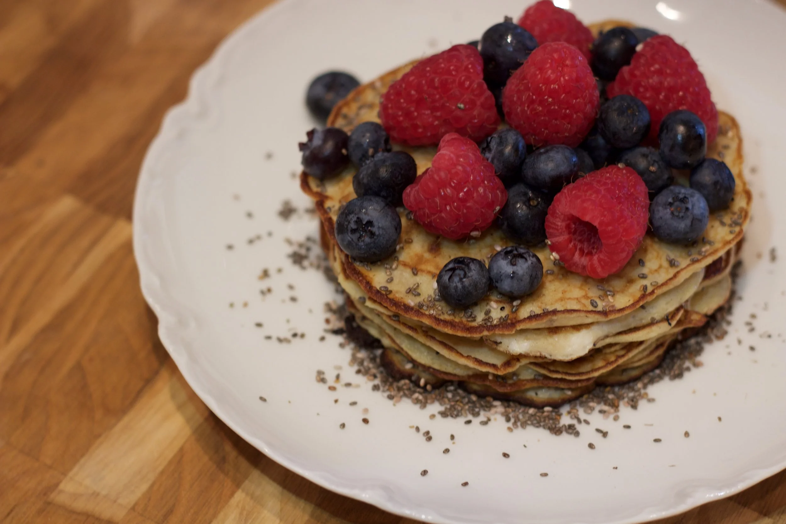 Top with anything you want. I chose blueberries, raspberries, and chia seeds. 