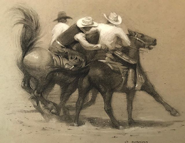 Rodeo action. Charcoal and white pastel on paper. 9&rdquo;x12&rdquo; #charcoaldrawing #rodeoart #instaart #artaesthetics #academic_artworks #westernart #traditionalart #fineart #illustration #rodeo #horseworld #cowboyart #lifedrawing #allaprima #cowb