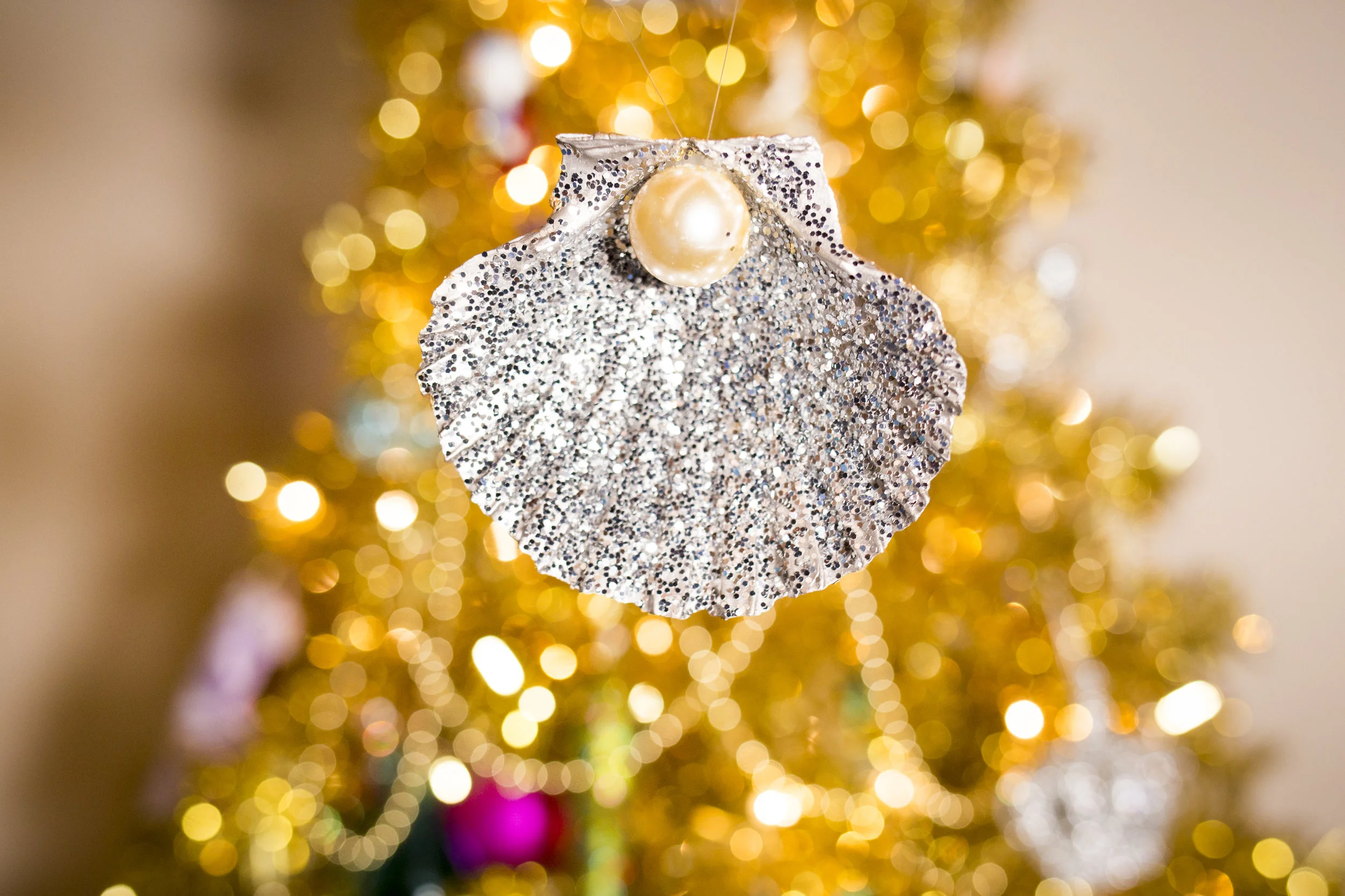 A sparkly shell ornament I made especially for my mom.